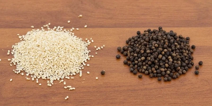 Collection of various peppercorns including black, white, green, and pink