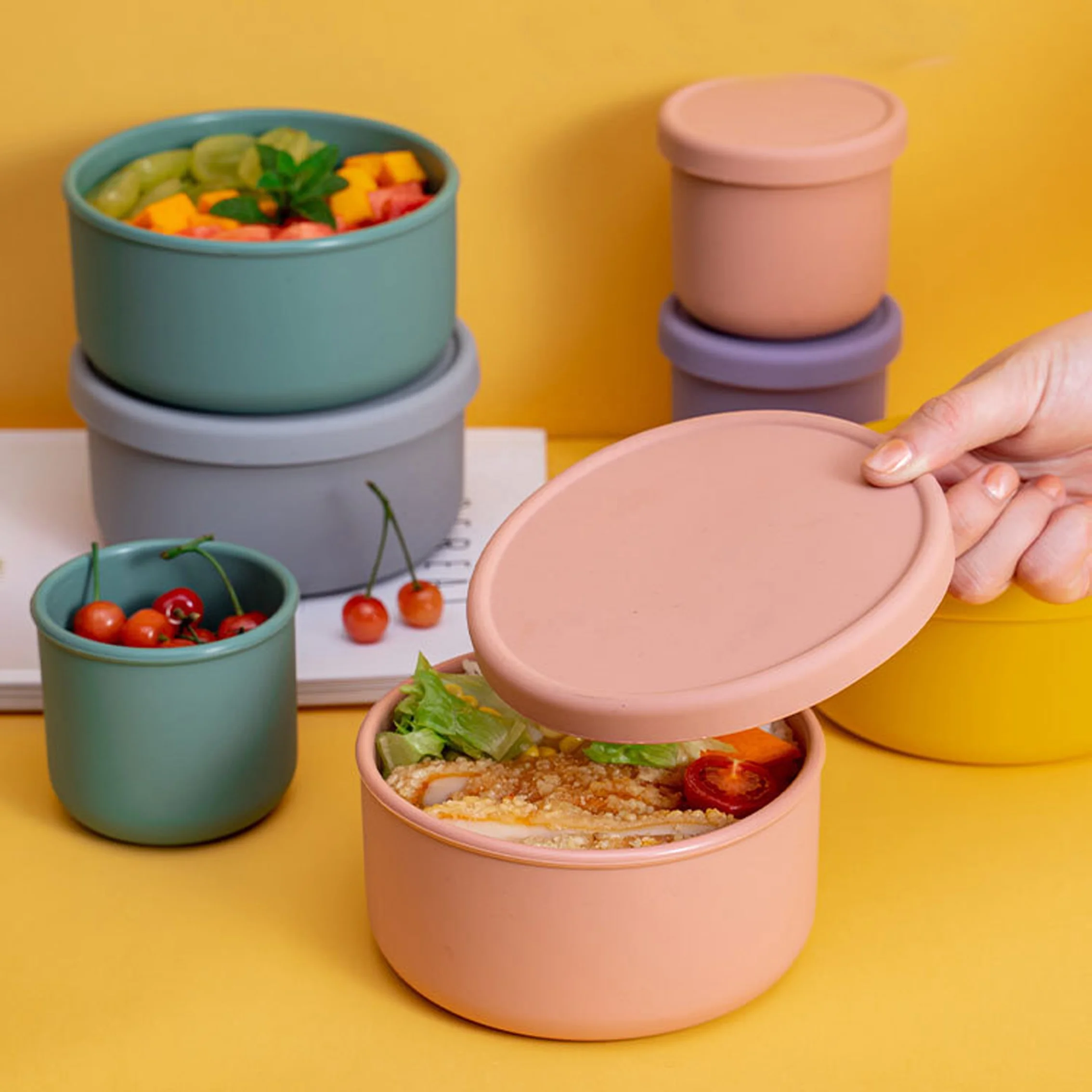 

250ml / 500ml/700ml outdoor travel portable food grade picnic box instant noodle preservation box,silicone picnic, Blue ,green ,gray ,orange ,red ,custom color