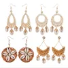 Bohemian Women fancy Handmade braided wooden wicker Vine straw woven knit rattan cane earrings