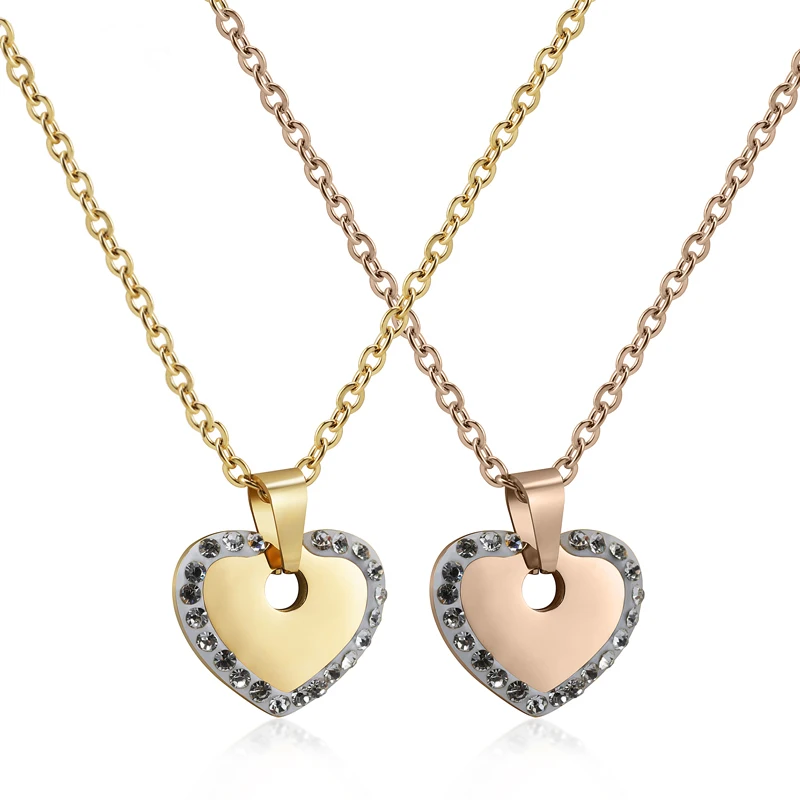 

New Trendy necklace jewelry stainless steel Heart with circumferential crystal, Silver color gold color