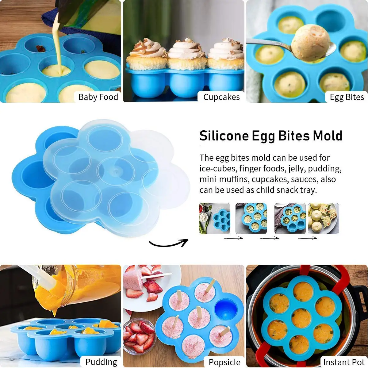 Silicone Egg Bites Molds For Cooking Pot Fits 5,6,8 Qt Pressure Cooker