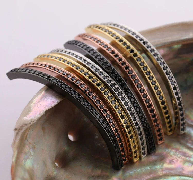 

Jet Zircon Micro Insert Gold Silver Curved Copper Tube Charm Bar Pendants for Bracelet Necklace Making