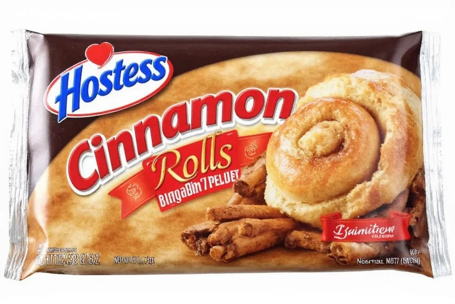 Hostess cinnamon rolls packaging showing two rolls with cream cheese icing on white background