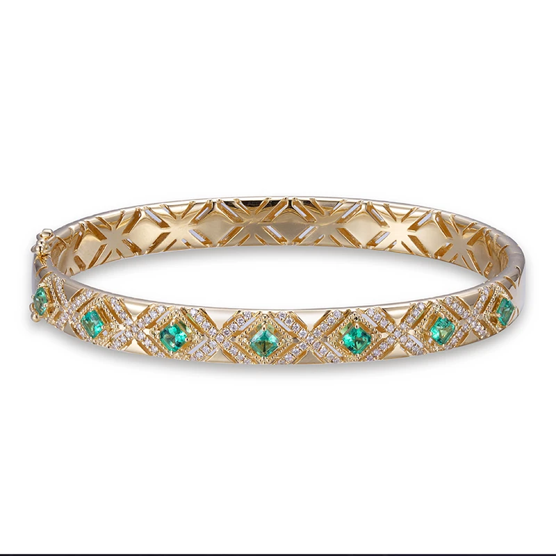 

Messi Jewelry MSB-532 18K Yellow Gold Custom Jewelry Moissanite Lab Grown Emerald Bracelet Wristband