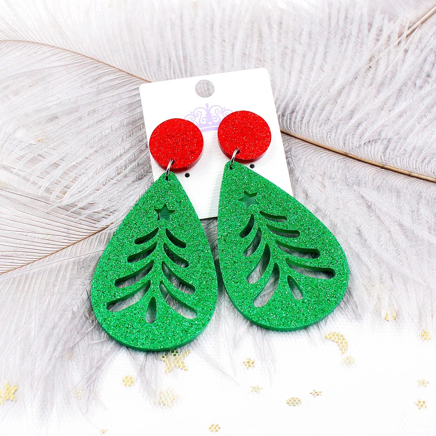 

HP070 55mm Acrylic Cute Fashion Dangle Earring green leaf Laser Cutout Earrings