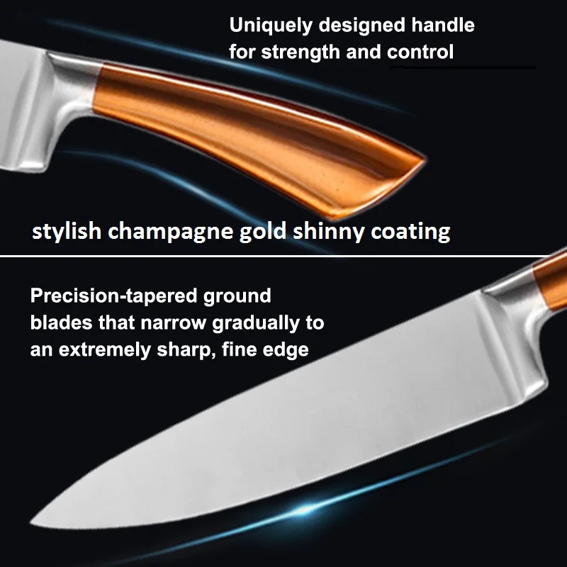 8pcs Chef's Cleaver Shinny Champagne Gold Knives Stainless Steel Royalty  Chef Kitchen Knife Set With Acrylic Stand - Buy 8pcs Chef's Cleaver Shinny  Champagne Gold Knives Stainless Steel Royalty Chef Kitchen Knife