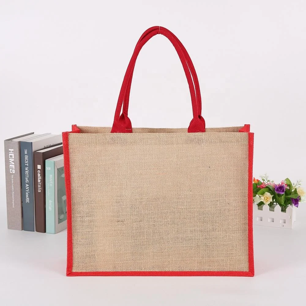 

2020 good quality 100% burlap red jute tote bag shopping bag, Customized color