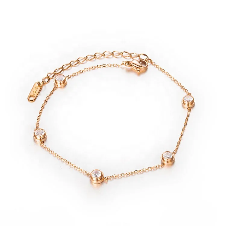 

Wholesale Women Ankle Bracelet Jewelry CZ Stone 18K Rose Gold Plated Stainless Steel Anklets