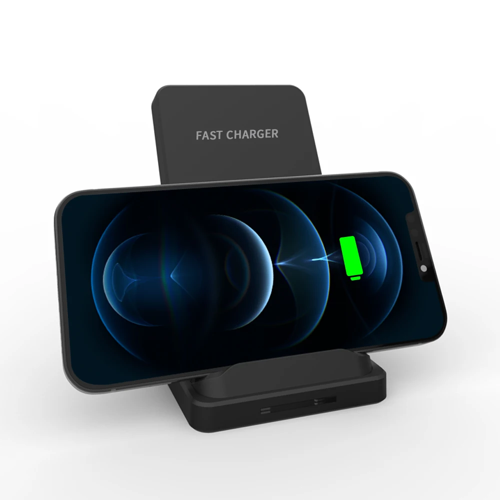 

Mobile Phone Fast Charging ABS Wireless Charger Stand 15 Watt Qi Wireless Desktop Charger, Black white