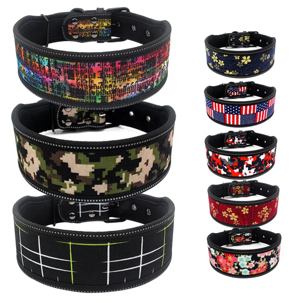 

High Quality Luxury Flower Custom Reflective Webbing Pet Collar Waterproof Tweed Dog Collar, Blue camouflage/red camouflage/green camouflage /flag