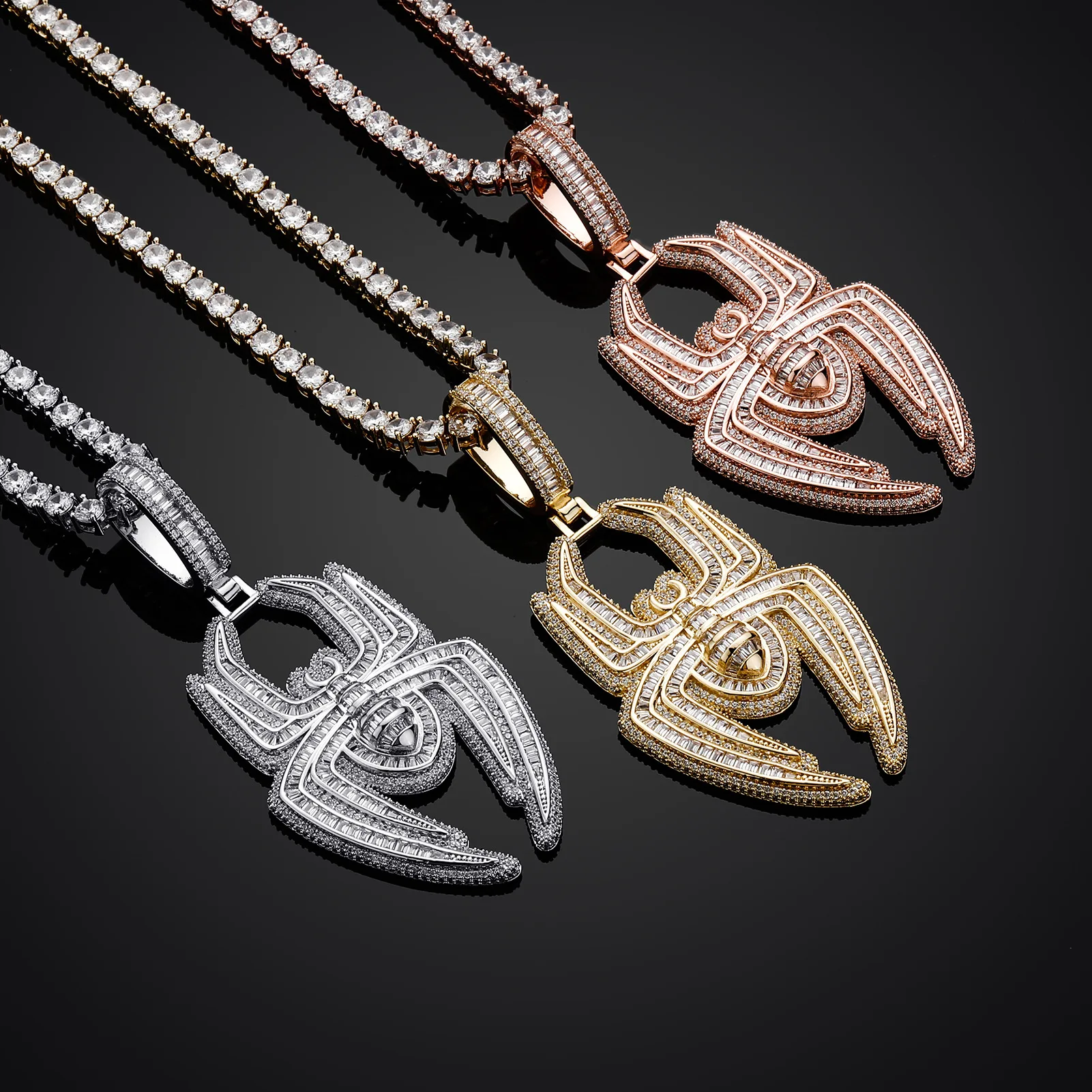 

Hip Hop Rock Bling Iced Out CZ Spider Pendant AAA Cubic Zirconia Insect Animal Design Necklace Jewelry Pendants, Silver,gold,rose
