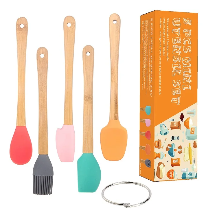 

5 Piece Silicone Spatula Wooden Handle Heat Resistant Silicone Spatula Set