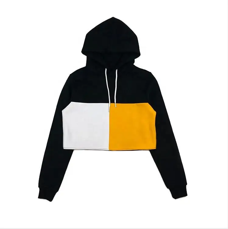 

Winter Promotion Custom Long Sleeve Color Block Spliced Crop Top Sweatshirt Women's Hoodie Sweaters long sleeves hoodies