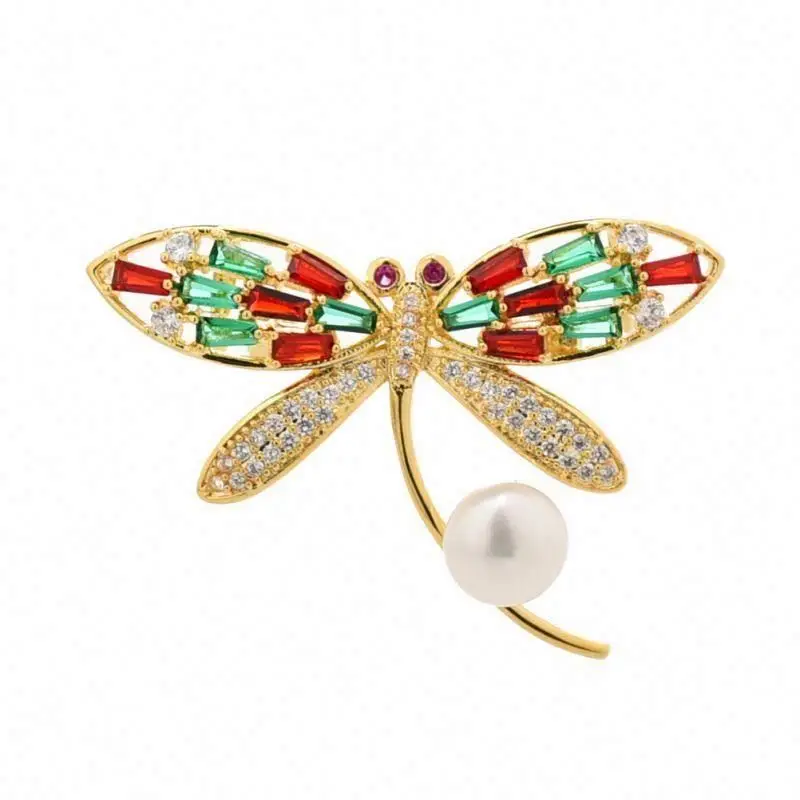 

smart dragonfly Vintage Women Jewelry Pearl Crystal Insect Brooch for Accessories