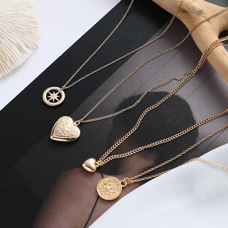 

Ding yi Trendy Metallic Texture Coin Human Head Necklace Female Simple Love Clavicle Chain