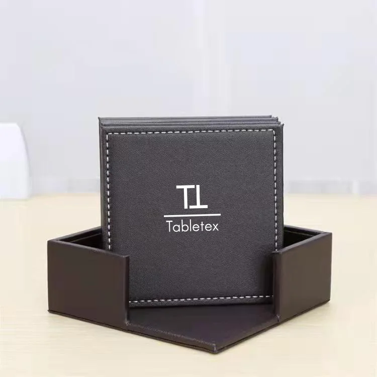 

2021 Wholesale Promotion PU Leather Coaster Set Leather Cup Mat For Tea Coffee Drink Coaster, Customized color