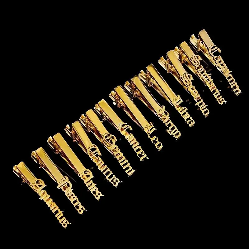 Creative Men's Titanium Steel Copper Tie Clips With Golden Letters Stylish and High End Tie Clips