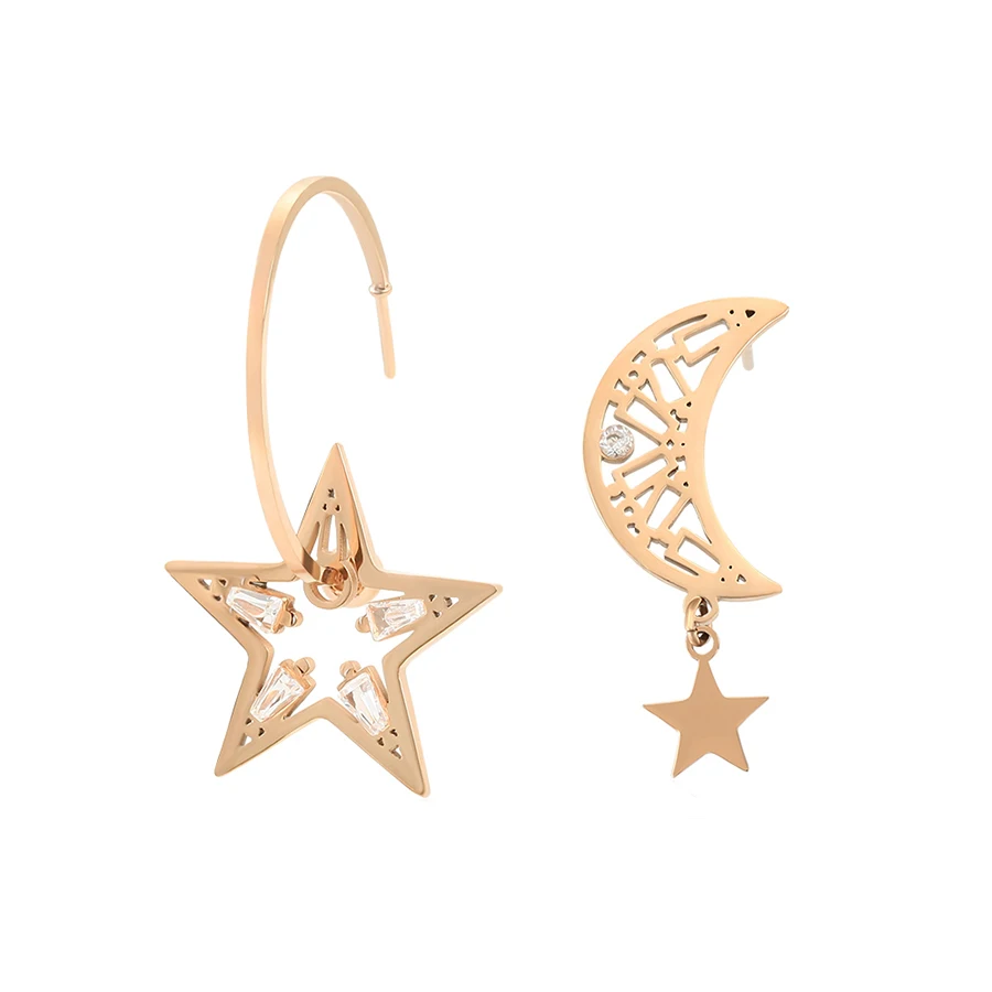 

80153/80154 xuping fashion new design hot sale women steel earrings jewelry, star and moon shaped gold color earrings