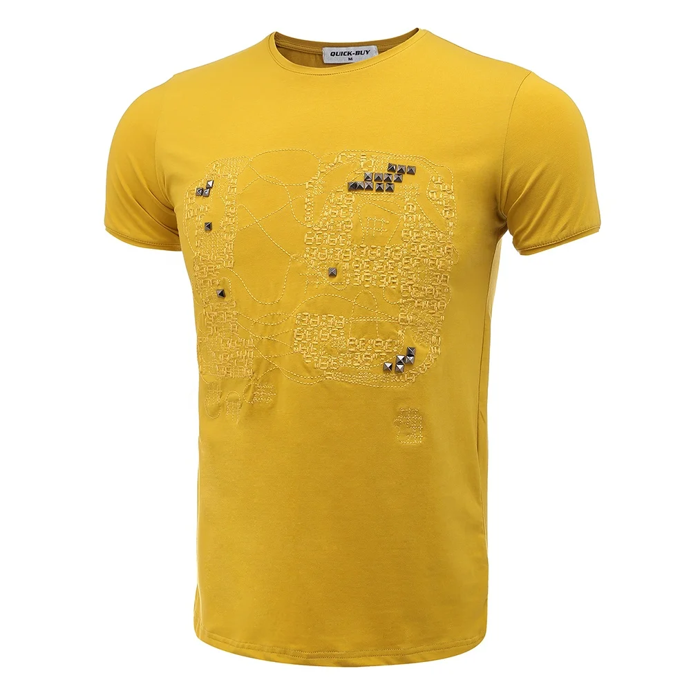 

2020 Yellow O Neck Rhinestone Custom Printing Embroidery Oversized Men's T Shirt, Customized color