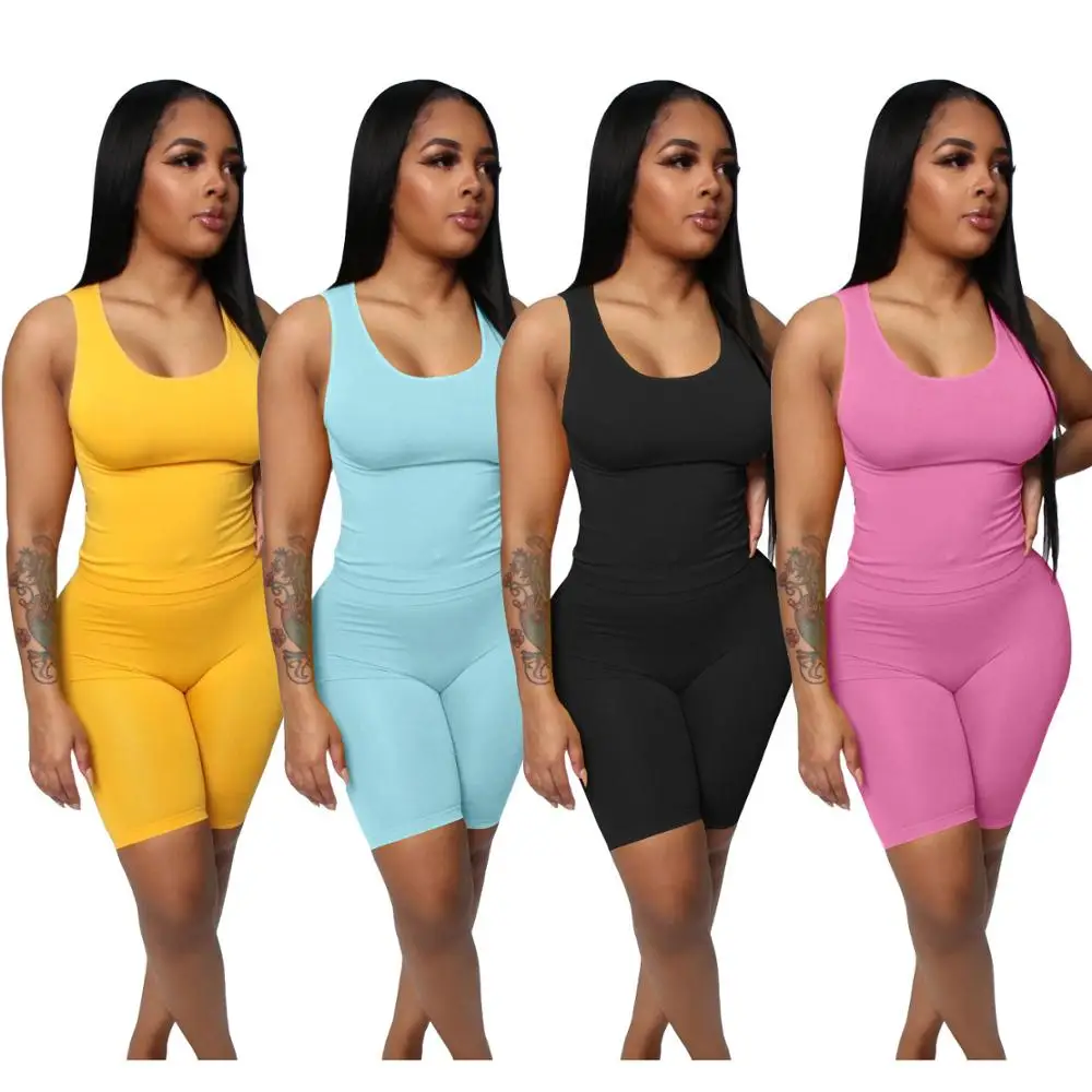 

Women Fashion Suits Casual Clothing Solid Color Tops And Shorts Two Piece Sets