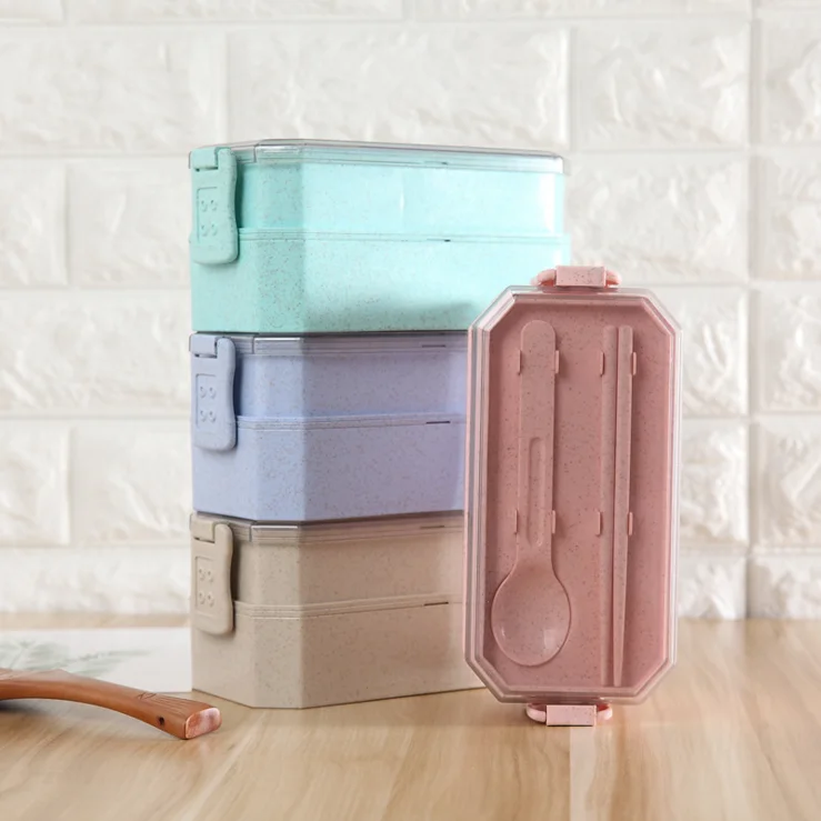 

800ml Wheat straw lunch box, Japanese 2 Layers Safe Food Storage Container