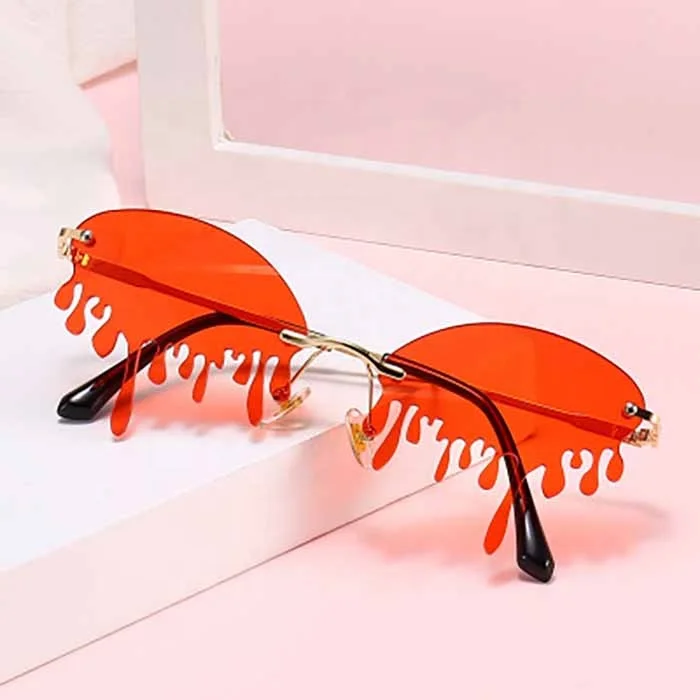 

2020 New Style Halloween Party Tears Drip Sun glasses Jelly Color Funny Rimless Women Sunglasses Gafas De Sol, Customized color