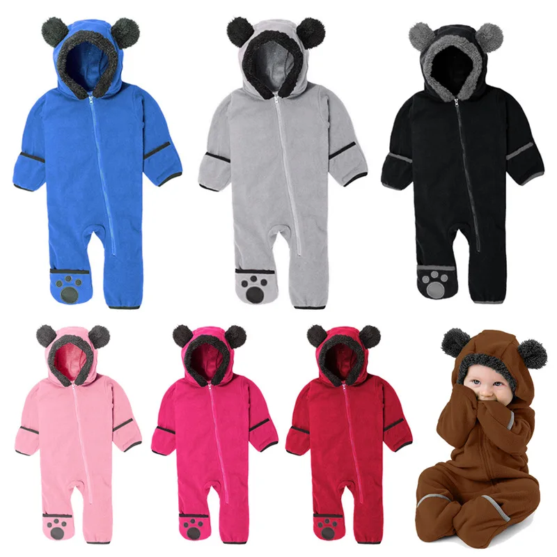 

Wholesale winter autumn hoodie bear fleece infant baby pajamas girls jumper rompers, As picture show