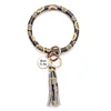 Sunflower logo personalised custom vintage big round circle leather wrist key ring bracelet with tassel