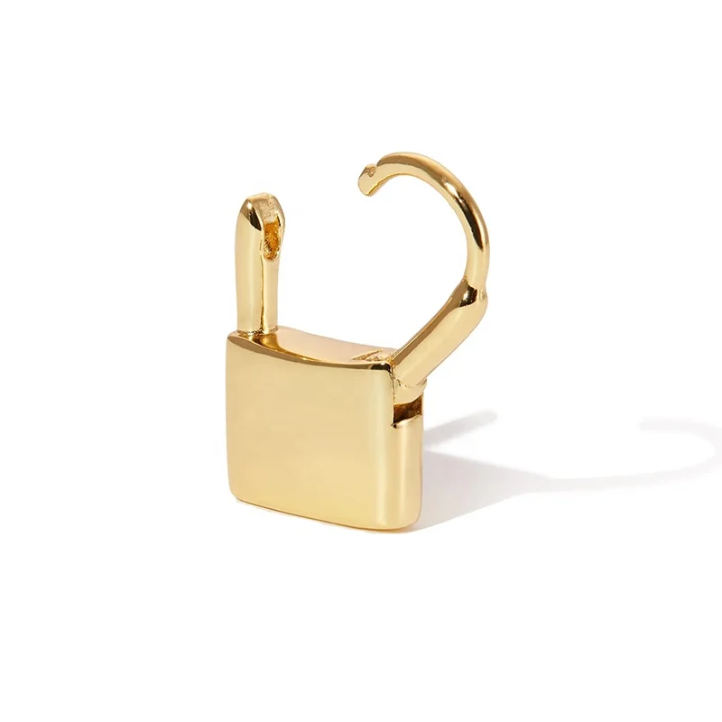 

KSRA Factory 925 Sterling Silver Jewelry Geometric Chunky Lock Hoop Earrings For Women, Gold and silver