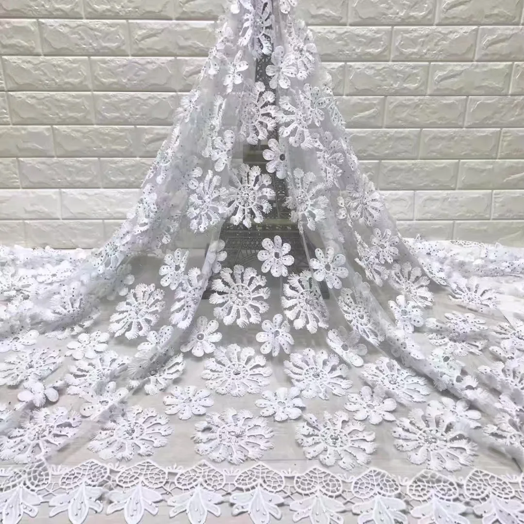 

White Simple Partysu Wedding supplies 100% polyester hollow-out Whole lacework dress skirt fabric