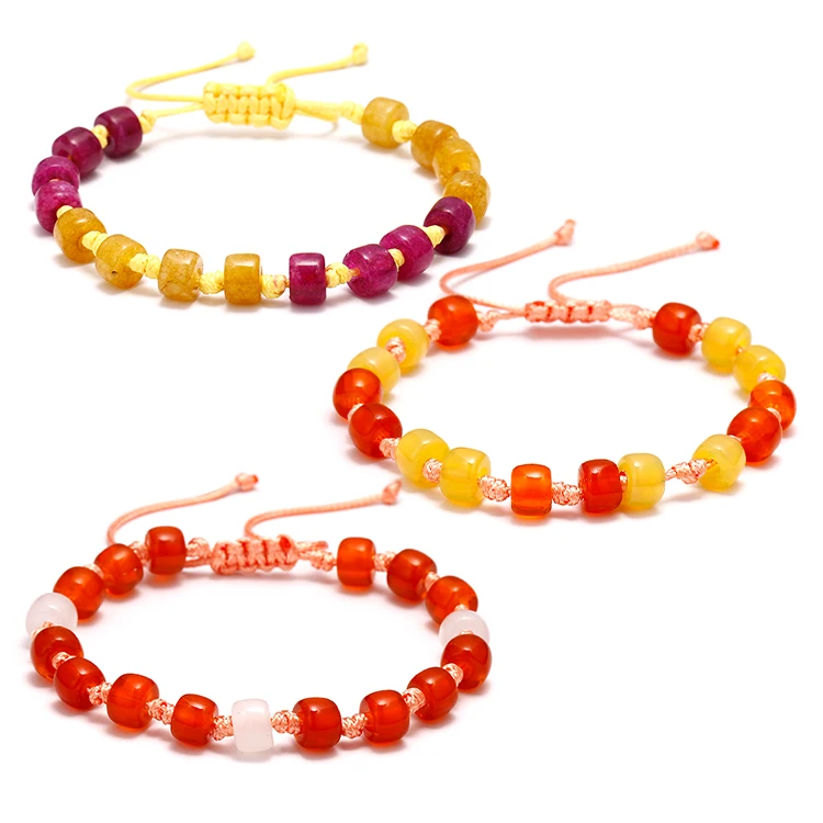 

Wholesale Fashion Natural Stone Jade Beads Bracelets Adjustable Yellow Fuchsia Forte Bead Bracelets, Picture shows