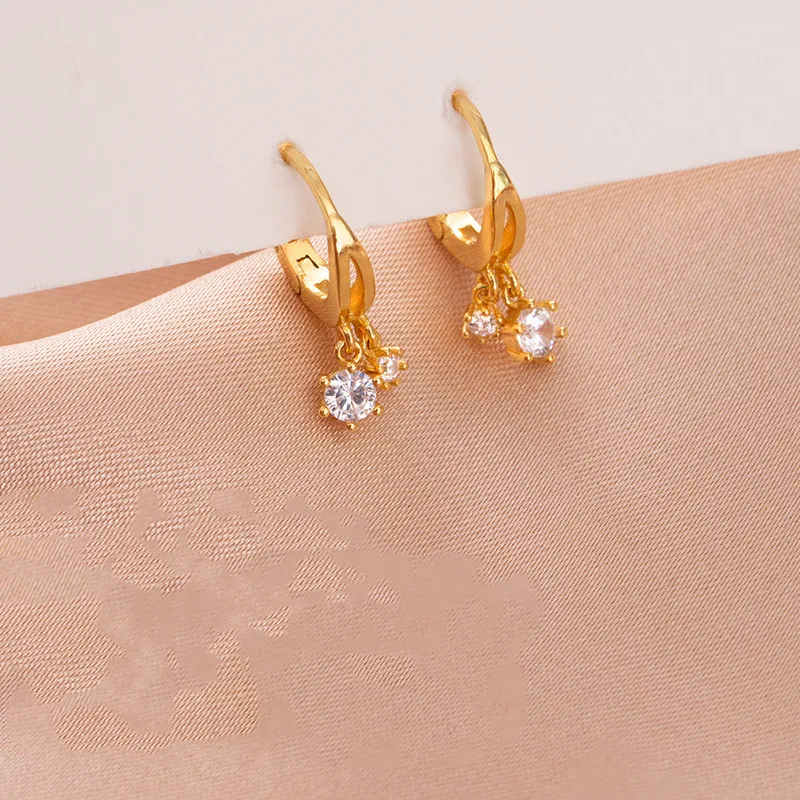 American European fashion 925 sterling silver earring round water drop zircon pendant gold plated hoop earrings women