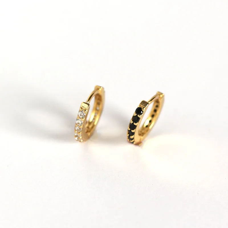 

Rainbowking INS design jewelry Dainty Gold Cz Huggie Hoop Earrings 925 Sterling Silver Tiny Hoop Earrings