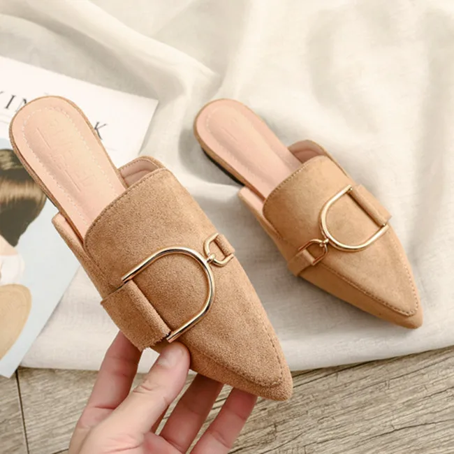 

Fashion new design ladies slippers and sandals Pink pointed toe mules Hard-wearing flat slippers for women, Picture color