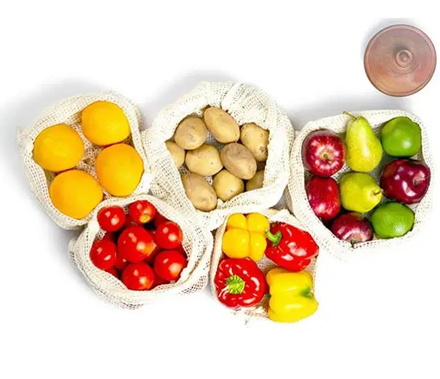 

Washable and Reusable Foldable Organic Cotton Drawstring Mesh Fruit Protection Bag, Multicolor or customized color