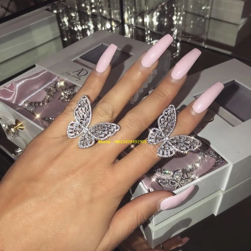 

Custom jewelry women fashion silver jewelry plated butterfly ring