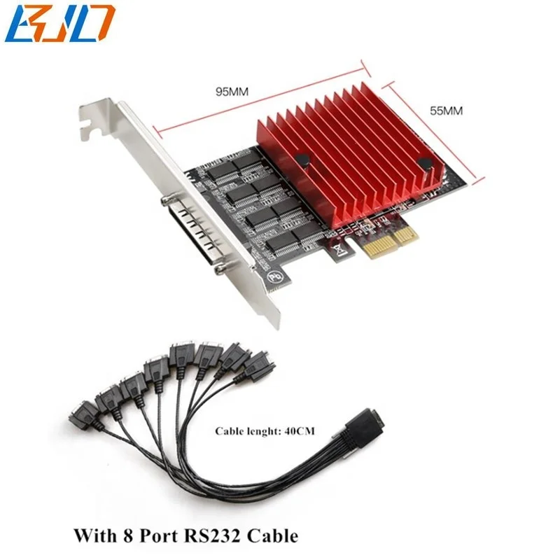 

New Arrival 8 Port RS232 Serial PCI-E Controller Riser Card with RS-232 Cable - 8 * RS232 PCIe Expansion Card, Black