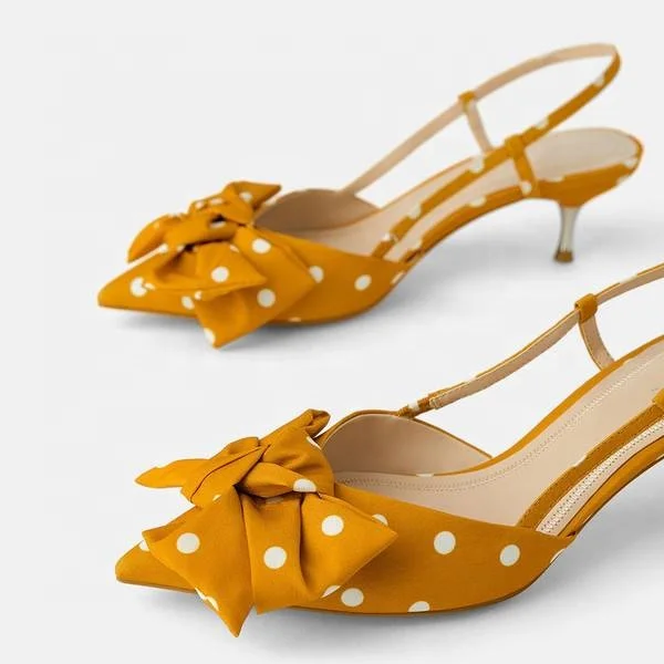 

new women's shoes summer yellow wave point bow decoration pointed high heels