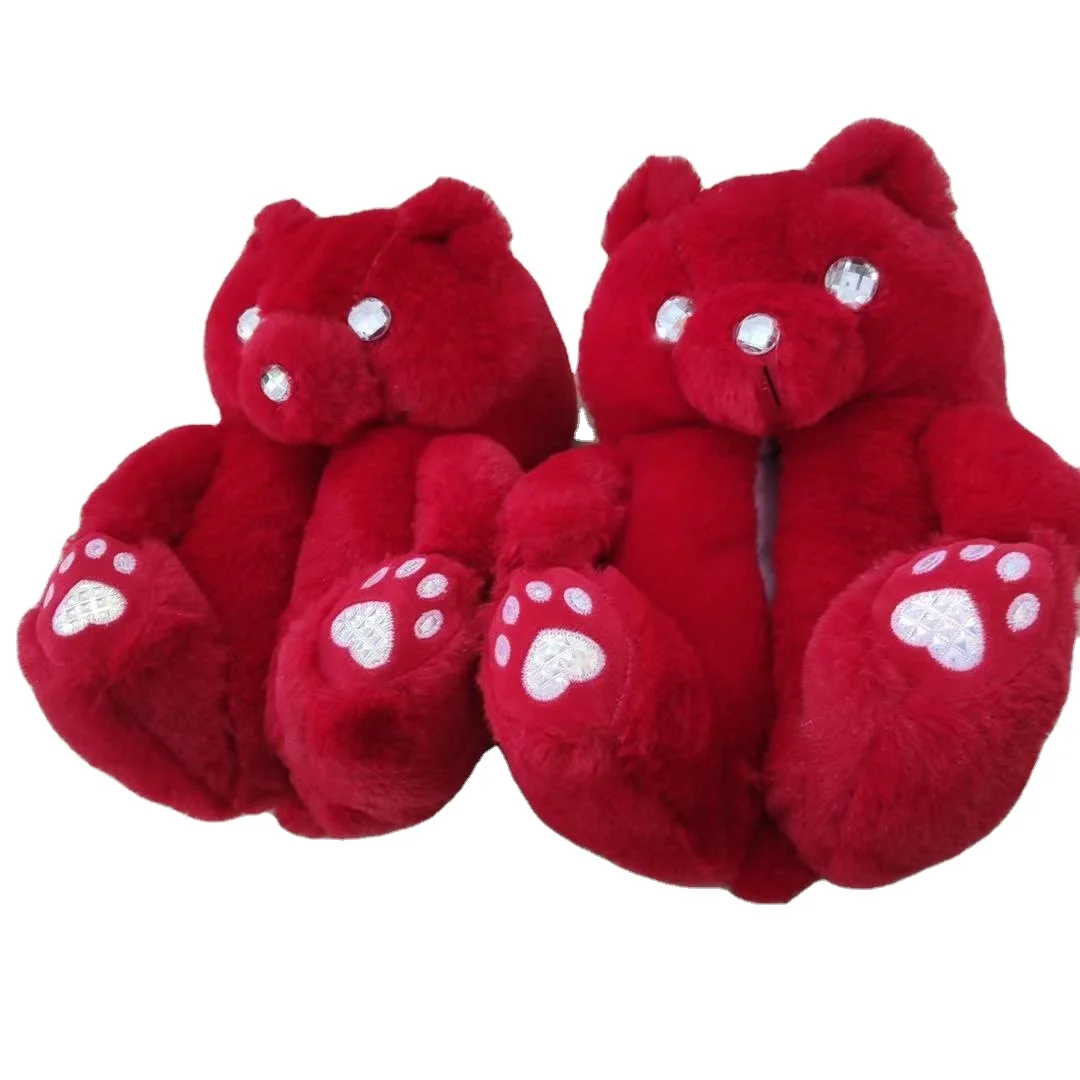 

Newest Designer Unisex winter slippers Rainbow Plush Christmas Limited adult teddy bear slippers Wholesale