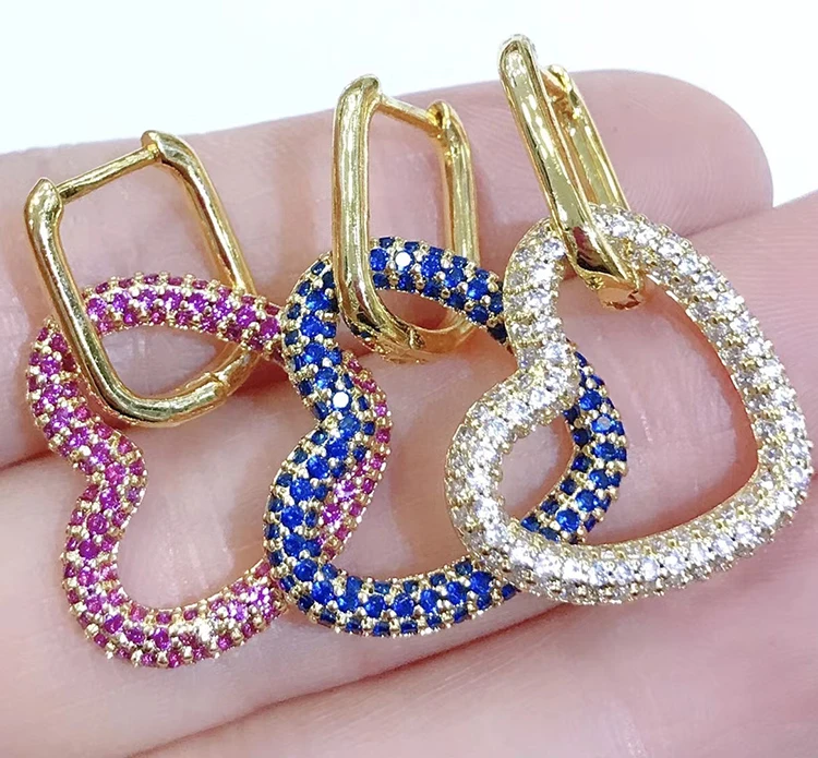 

EC1621 2020 Womans Fashion CZ Micro Pave Heart Charm Huggie Earrings, Gold,silver