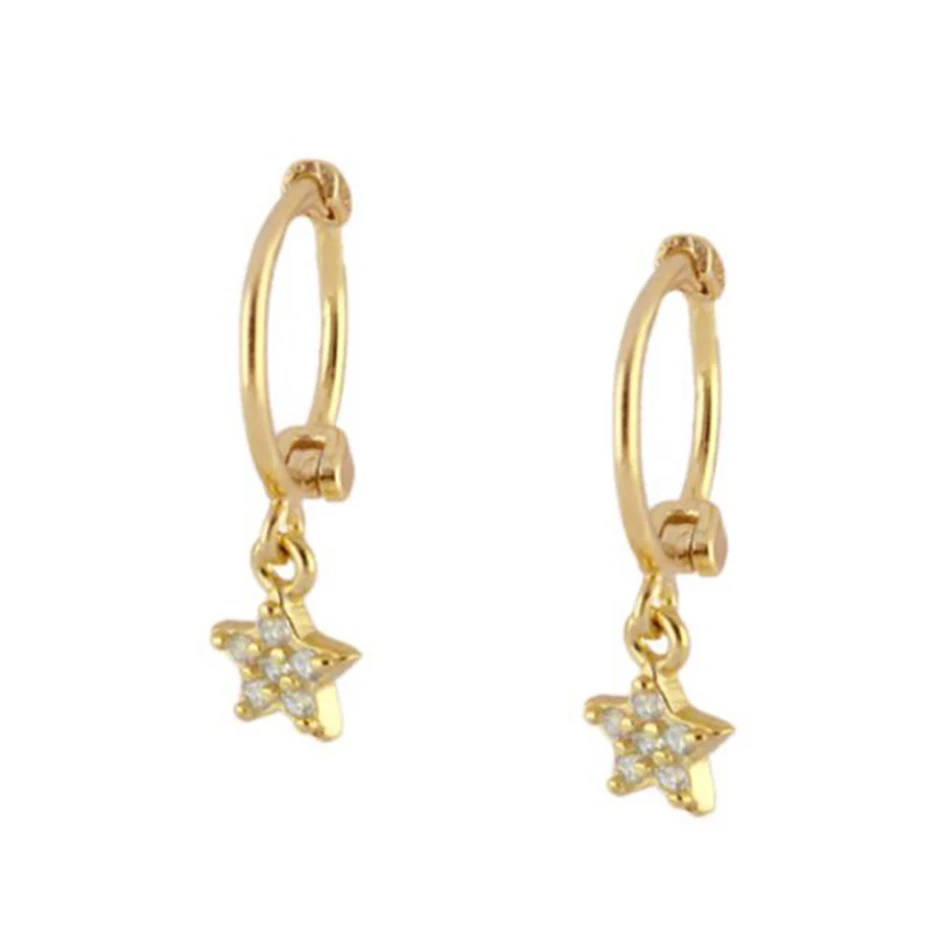 

Silver Earrings Jewelry Wholesale 925 Sterling Silver 18k Gold Plated Cubic Zircon Star Dangle Hoop Earrings