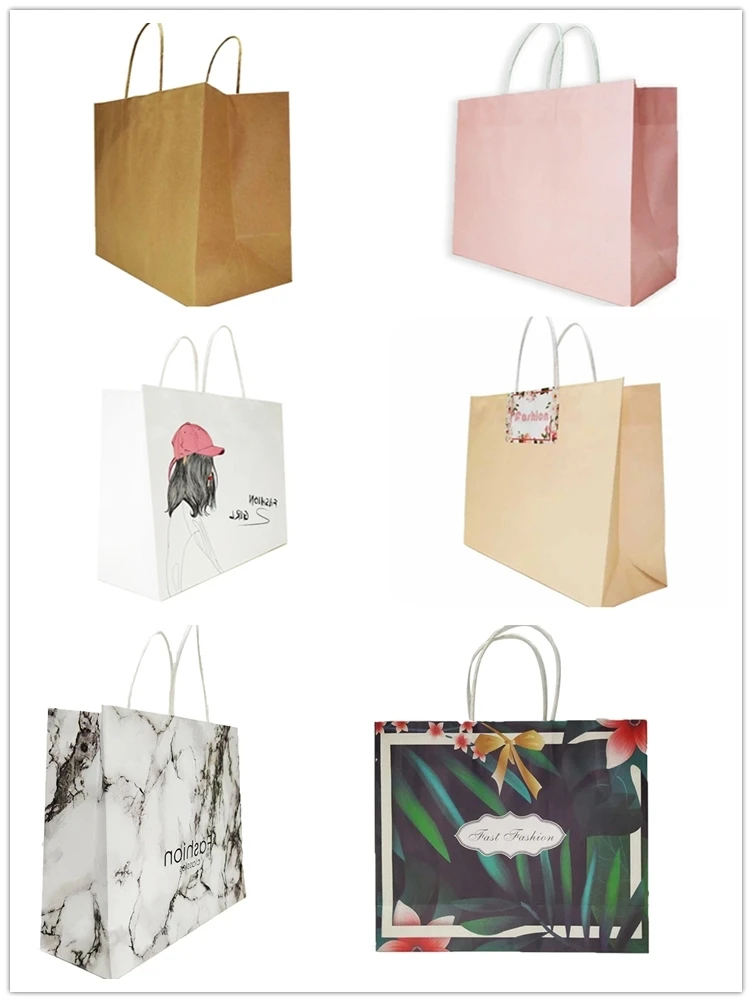CMYK Printing Gift Bag White Kraft Shopping Paper Bags With Handle