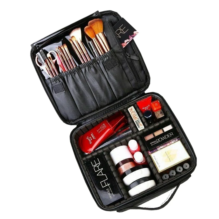 New Professional Toiletry Bag Makeup Train Case Brush Holder Cosmetic