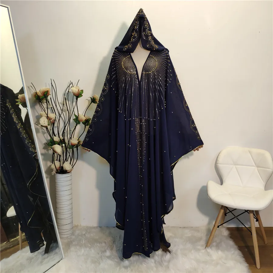 2258# Ramadan Luxury Arabic Bat Sleeves Abaya With Hat Rhinestone ...