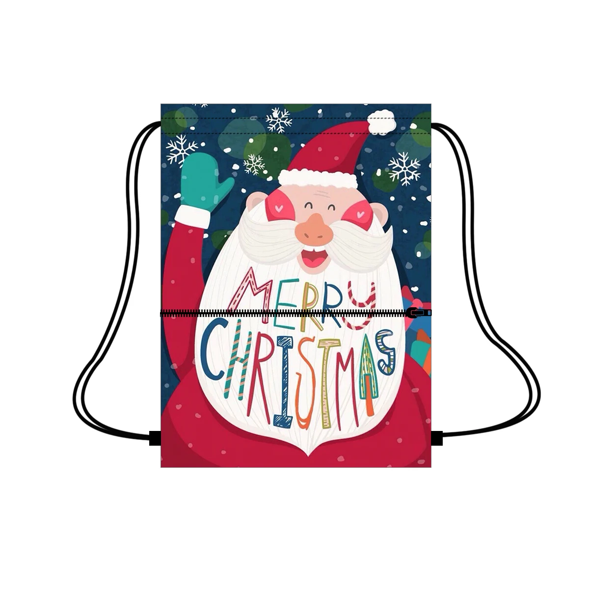 

Merry Christmas design printing custom drawstring gift pouch bag with zipper pocket large capacity NO MOQ, Customized