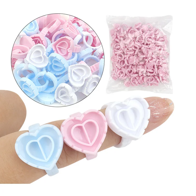 

Disposable Eyelash Blooming Heart shaped Glue ring Cup Easy Fan Lash Extensions Tools Eyelash Flower Cup Easy Fans Glue Rings, Pink,green,white
