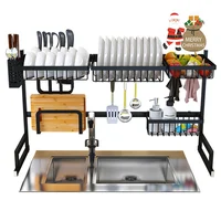 

Amazon Hot Sale Multipurpose Dish Drainer Rack Black Stainless Steel Kitchen Sink Rack Storage Holder Rack