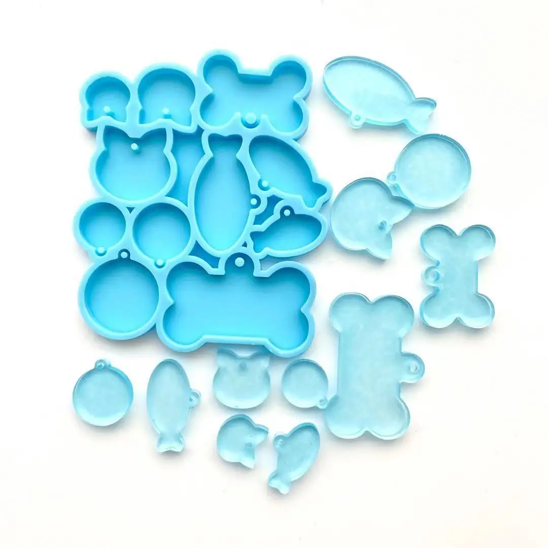 

DIY cat fish bone combination kit keychain silicone resin molds, Blue