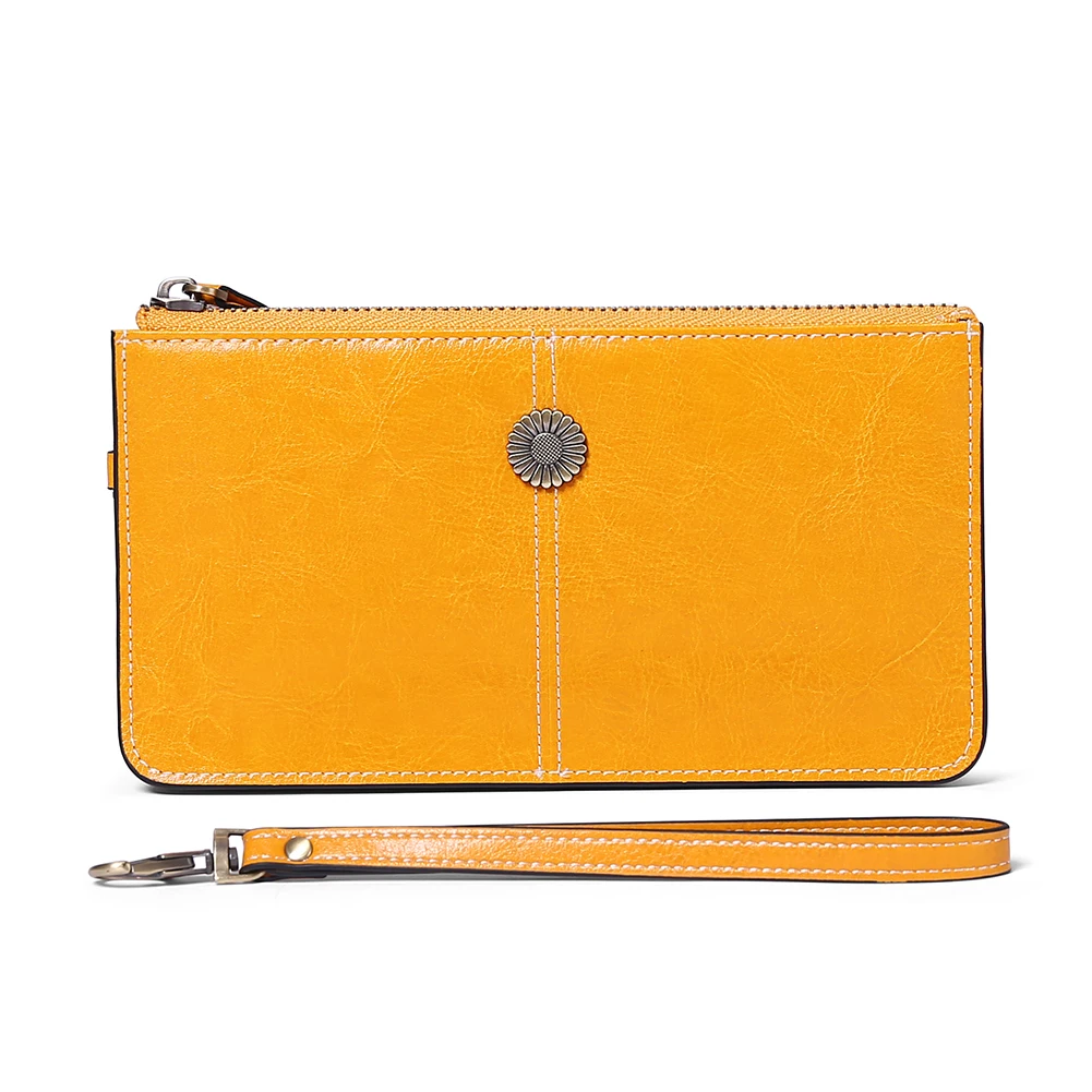 

OEM leather small portable women wristlet purse card holder ladies clutch Casual Wallets phone wristlet handbag