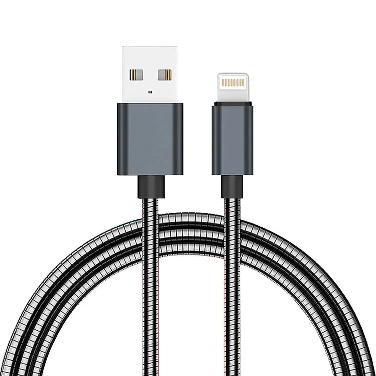 

Free Shipping HIgh Quality High Speed Fast Charging Cable Metal Spring Charging Cable for iPhone Samsung Huawei, Grey/ black